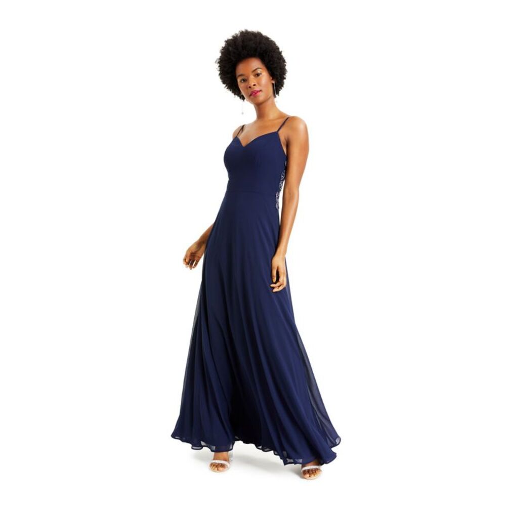 SPEECHLESS Womens Fit + Flare Full-Length Dress Navy Sleeveless Formal Juniors 5
